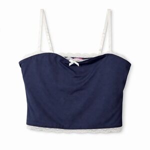 Edikted Camisole Women's Small Navy Blue Lace Trim Bow Coquette Y2K Crop Top